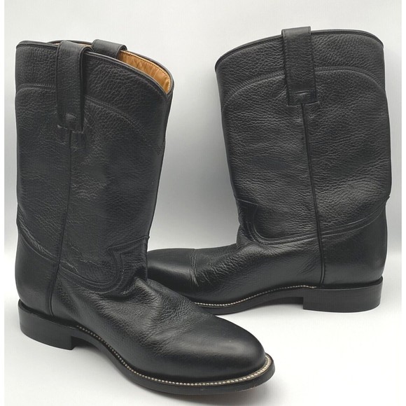 Dos De Oro Black Leather Cowhide Western Cowboy Boots Mens Size 7 #7955 Mexico - Picture 1 of 10